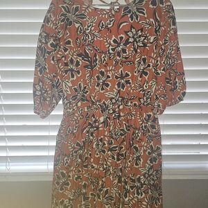 MELLODAY Orange and Black Floral Long Sleeve Dress